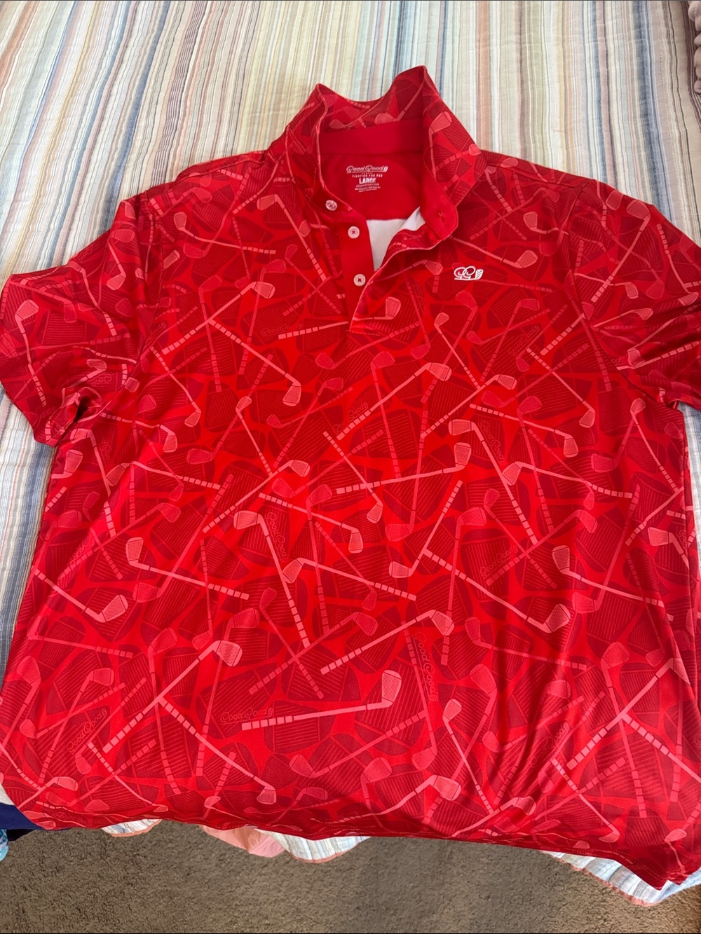 Good Good Golf Men's Red Performance Golf Polo with Club Print Size L